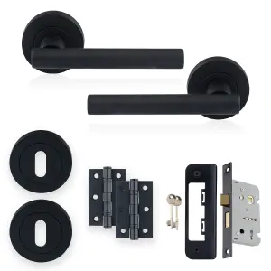 XFORT Matt Black Liberty Lever On Rose Lock Pack, Complete Lock Set