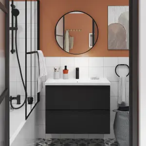 GoodHome Imandra Slimline Matt Black Wall-mounted Bathroom Cabinet (H) 600mm (W) 800mm