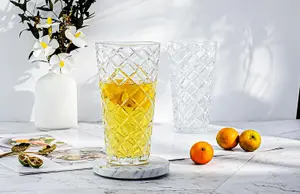 simpa 435ml Rhombus Pattern Highball Drinking Glasses, Set of 6