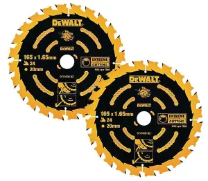 Dewalt DT10300 2 x Circular Saw Blades 165 x 20 x 24T Extreme Framing DWE550