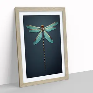 Dainty Dragonfly - Single Picture Frame Print Oak / 64cm H x 46cm W x 2cm D