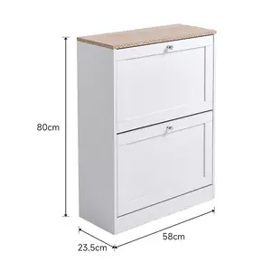 White Shoe Cabinet Shoe Storage Cupboard Shoe Organiser with 2 Flip Down Drawer