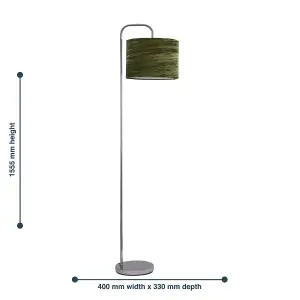 First Choice Lighting Chrome Arched Floor Lamp with Green Crushed Velvet Shade