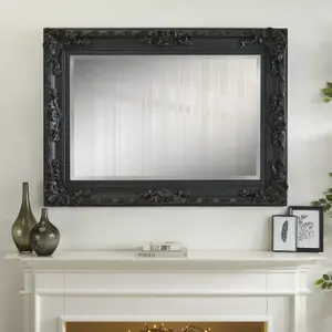 Wall Mirror Carved Louis Decorative Rectangular shape with Black Ornate Frame- H110cm x W 80cm x D 6.5cm for Hanging in Bedroom