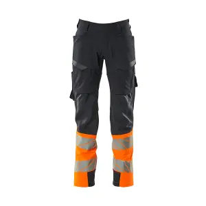 Mascot Accelerate Safe Ultimate Stretch Trousers with Thigh Pockets - Dark Navy/Hi-Vis Orange   (50.5) (Leg Length - Regular)