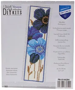 B/MARK BLUE FLWRS 2 - Counted Cross Stitch Kit: Bookmark: Blue Flowers - 2 - Vervaco