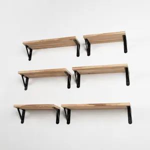 Floating Shelf Wall Mounted 6 Wood Shelves With Metal Brackets