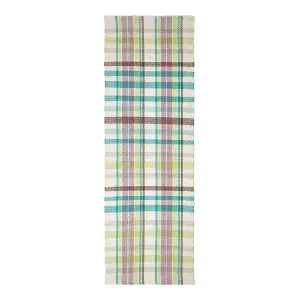 Homescapes Wilson Handwoven Blue, Yellow and Brown Tartan 100% Cotton Rug, 66 x 200 cm