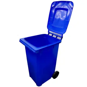 Blue  140L Compact Sized Waste Recycling Wheelie Bins With Strong Rubber Wheels & Lid