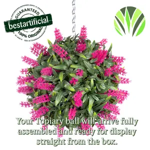 Best Artificial 24cm Pink Lush Lavender Hanging Basket Flower Topiary Ball - Suitable for Outdoor Use - Weather & Fade Resistant