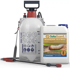 Soluguard Woodworm Treatment (1x5L Clear & Sprayer) Ready for Use & Pump Action Pressure Sprayer.