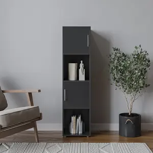 URBNLIVING 119cm Height 4 Cube Bookcase Black Wooden Door Metal Handle Display Storage Shelf