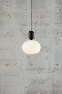 Nordlux Notti Indoor Bedroom Dining Kitchen Office Hallway Pendant Ceiling Light with White Opal Glass in Black