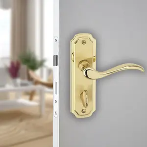 URBNLIVING 157mm Length 2 Pcs Constance Metal & Polished Brass Lever Latch Bathroom Door Handles Set