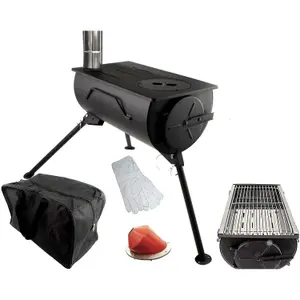 NJ Camping Wood Burning Stove with Grill Portable BBQ Outdoor