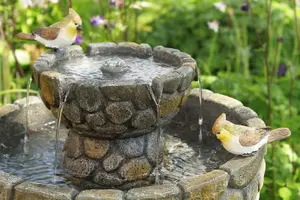 Primrose Cobbled Solar Powered Bird Bath Outdoor Water Feature Fountain H68cm