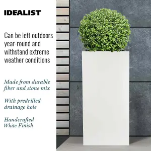 Set of 2 IDEALIST™ 60cm Tall Planter, White Reinforced Stone Garden Tall Square Planters, Outdoor Plant Pots H60 L27 W27 cm, 44L