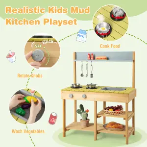 Costway Outdoor Mud Kitchen Set Wooden Play Kitchen w/ Detachable Sink