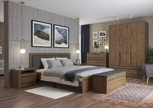 Double Wardrobe Bedroom 1 Drawer 2 Door 104cm Classic Dark Oak Effect/Grey Kada