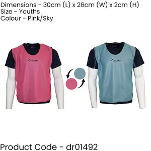 10-14 Years Youth Reversible Sports Training Bib - PINK & SKY BLUE 2 Colour Vest