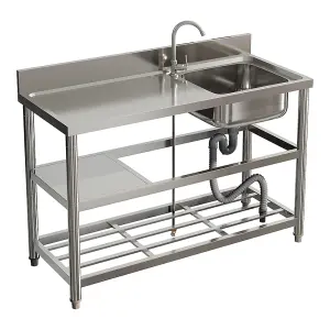 Left Hand Drainer Rectangle One Compartment Stainless Steel Sink with Shelves