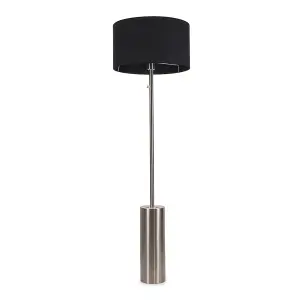 ValueLights Lexy Brushed Chrome Rotary Dimmer Switch Floor Lamp with Black Drum Shade