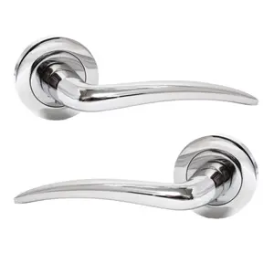 Carla Door Handles Latch Curved Lever on Rose - Chrome 125mm