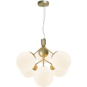 Nordlux Ivona 6-Spot Indoor Living Dining Glass Pendant Ceiling Light in Brass (Diam) 20cm