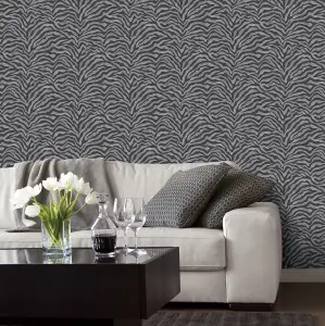 Galerie Natural Fx Silver Grey Zebra Embossed Wallpaper