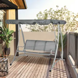 Outsunny 3 Seat Metal Fabric Backyard Balcony Patio Swing Chair w/ Canopy Grey