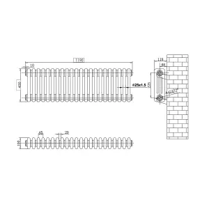 Braxton White Triple Horizontal Column Radiator - 400x1190mm