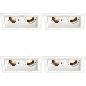 4 PACK Twin Trimless Plaster-In Downlight - 2 x 50W GU10 Reflector LED - White