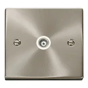 Satin / Brushed Chrome Single Isolated Coaxial Socket - White Trim - SE Home