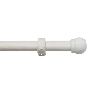 Matt White Non extendable Ball Single curtain pole set, (L)1.5m (Dia)28mm