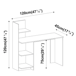 URBNLIVING 120cm Height Black Computer Desk Workstation 4-Tier Shelves Home Office Study Writing Table