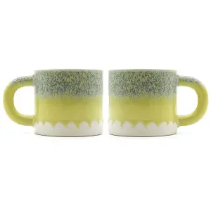 Scandi Home Set of 2 480ml Terra Fusion Green & Yellow Reactive Glazed Ceramic Mugs