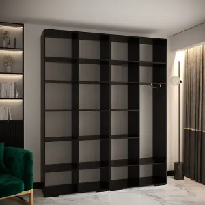 Manhattan III Modern Spacious Hinged Door Wardrobe W2000mm H2370mm D470mm - Chic Black, 4 Doors, 20 Shelves