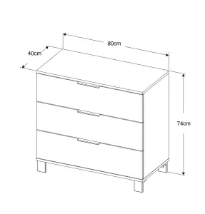 Furneo Modern White 3 Drawer Chest of Drawers Cabinet Storage Pine Effect Cozy 03