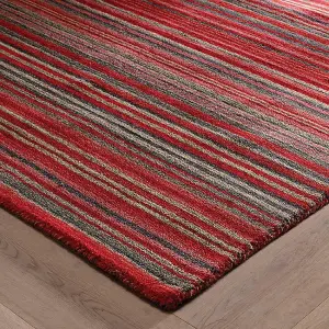 Handmade Easy to Clean Modern Striped Red Wool Rug for Living Room & Bedroom-80cm X 150cm