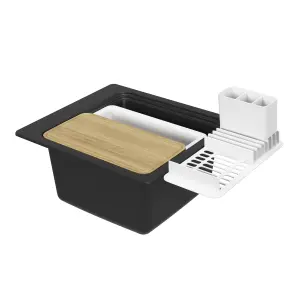 GoodHome Romesco Black Composite quartz 1 Bowl Kitchen sink 515mm x 562mm