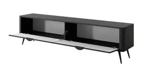 Lante Modern Black TV Cabinet 2000mm H510mm D380mm with Two Pull-Down Doors and Two Closed Compartments