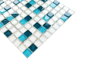 Glass mosaic on mesh for bathroom or kitchen 300mm x 300mm - Blue dream