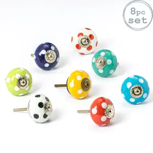 Nicola Spring - Round Ceramic Cabinet Knobs - 9 Colours - Pack of 9