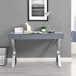 Carlo High Gloss Computer Desk In White With Chrome Legs