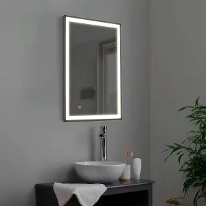 500x700mm LED Illuminated Bathroom Mirror Black Framed Cool White with Touch Sensor & Demister Pad