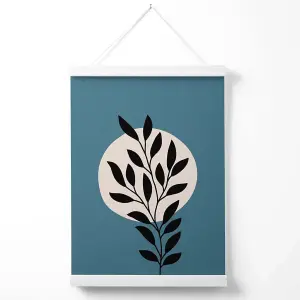 Blue and Beige Boho Graphical Floral  Poster with Hanger / 33cm / White