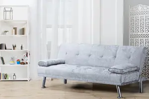 Comfy Living Naples Crushed Velvet Sofa Bed in Silver