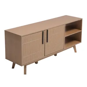 Wooden TV Stand with Storage Cabinet and Open Shelves