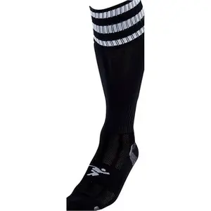 ADULT Size 7-11 Pro 3 Stripe Football Socks - BLACK/WHITE - Contoured Ankle