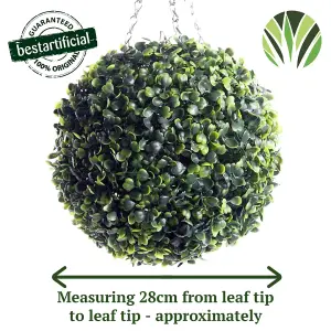 Pair of Best Artificial 28cm Green Boxwood Buxus Grass Hanging Basket Topiary Ball - Suitable for Outdoor Use